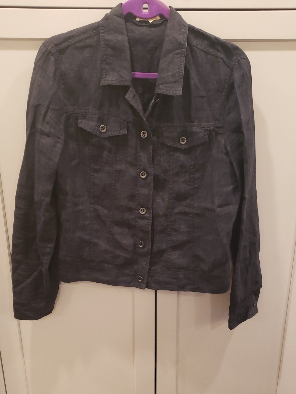 Eileen Fisher Charcoal Button-Front Linen Jacket